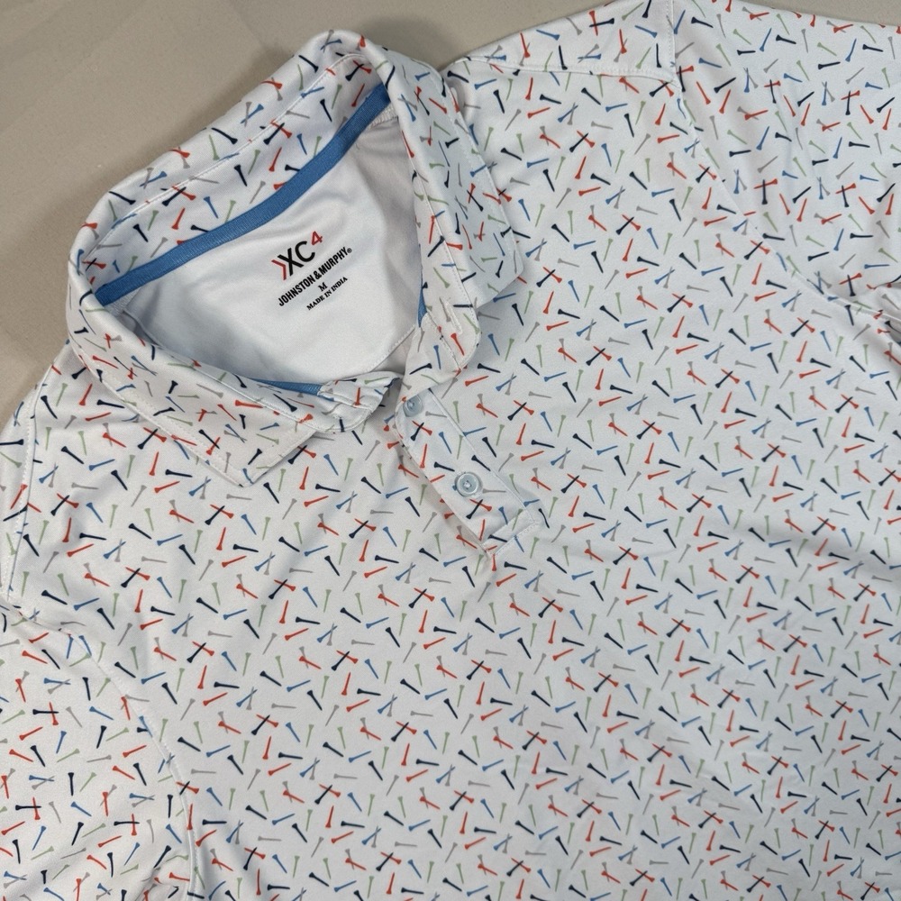Johnston & Murphy XC4 Golf Polo Shirt Men Medium White Tee Print Stretch